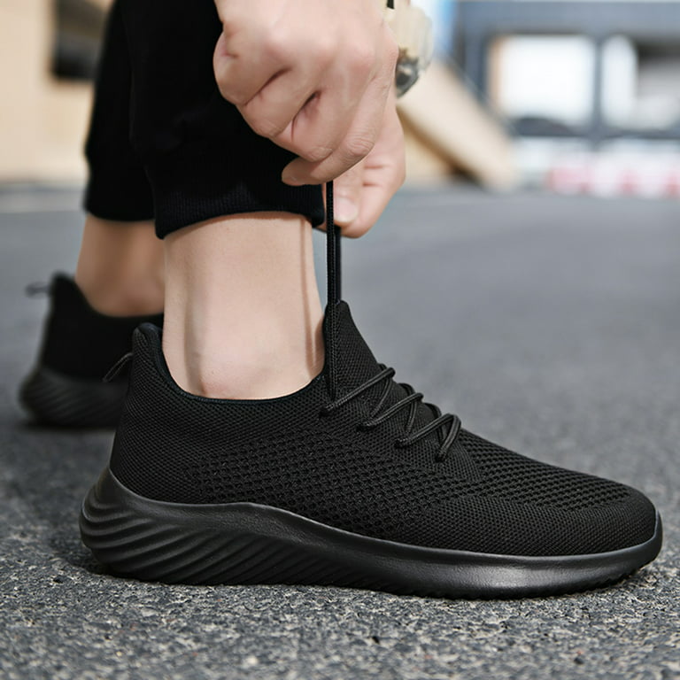 Men Solid Color Mesh Lace Up Casual Shoes Comfortable Breathable Soft Sole  Sneakers Black 8.5 