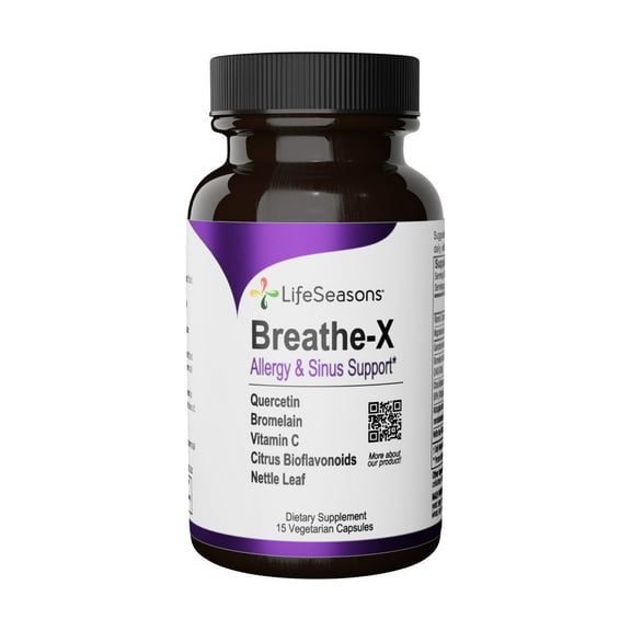 LifeSeasons - Breathe-X - Fast Acting Allergy Relief Supplement - Sinus and Nasal Discomfort - Naturally Boost Immune System - With Quercetin, Bromelain, Nettle Leaf - 15 Capsules