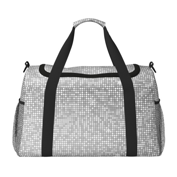 Fotbe Silver Mosaic Bolsa de Viaje con Estampado, Bolsa de Fin de Semana para Mujer con Compartimento para Zapatos, Bolsa de Gimnasio con Bolsillo Húmedo