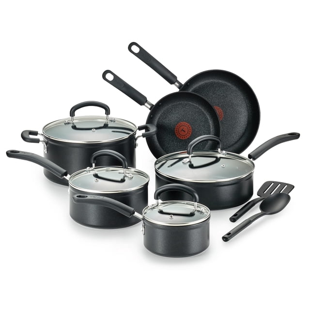 T-fal C561SC - Juego de utensilios de cocina de titanio antiadherente, avanzado, con indicador de calor para lavaplatos, 12 piezas, color negro