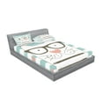 thumbnail image 2 of Ambesonne Animal Fitted Sheet & Pillow Sham Set, Hipster Cartoon Cat Art, Queen, White Blue and Pink, 2 of 2