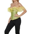 thumbnail image 5 of hirigin Women Lace Corset Tops Solid Color Elegant Bandage Button Short Sleeve Off-shoulder Tops Streetwear, 5 of 9