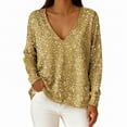 thumbnail image 4 of WHEANG Long Sleeve Shirts For Women V Neck Real Sequin Long Sleeve T Shirt High Density Beads Fashionable Casual Solid Color Top 1Pc Yellow S-Xxl, 4 of 9