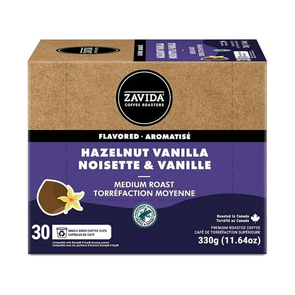 Zavida Single Serve Hazelnut Vanilla Medium Roast Coffee Pods, K-Cup 30ct, ZAVIDA HAZELNUT VANILLA 30CT PODS