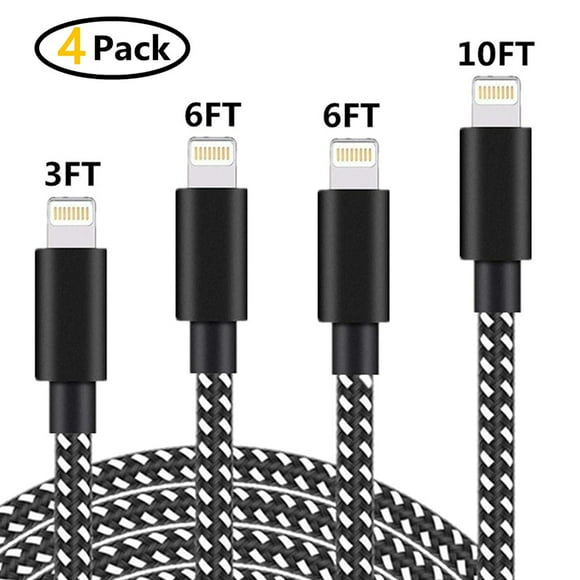4 PCS IOS Charging Cables,with Anti-Resistant Aluminum Alloy Connectors,Fast Charging Lightning Wire,Nylon Braided Fast USB Charging