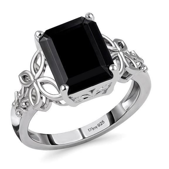 Black Statement Rings for Women in 925 Sterling Silver - Gemstone Birthstone Promise Engagement Vintage Tourmaline Jewelry Birthday Christmas Gifts Size - 7