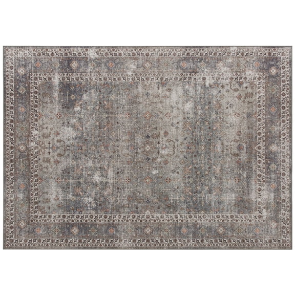 Non-Slip 8x10 Area Rug, Machine Washable Traditional Carpet for Living Room, Foldable Dark Brown Floor Cover