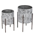 thumbnail image 4 of LuxenHome Set of 2 Coastal Distressed White and Gray Metal Cachepot Planters with Metal Stand, 4 of 6