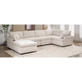 thumbnail image 2 of U_STYLE 6-Seat U-Shaped Sectional Sofa with Removable Ottoman, Beige Polyester Upholstery, Solid Wood Frame, Spacious Living Room & Apartment Furniture, 100.4" W x 100.4" D, 2 of 24