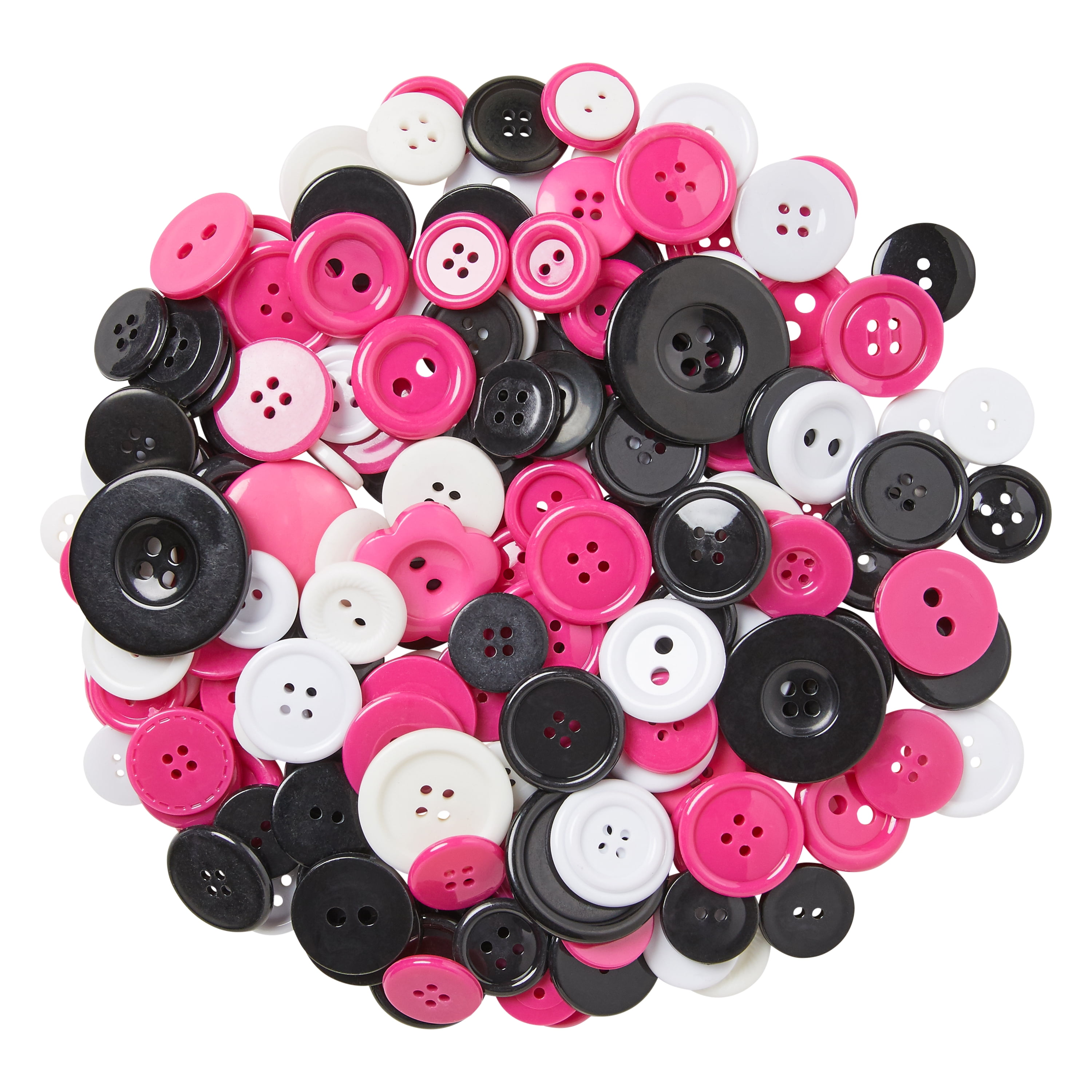 Button Collectors Black, White, And Pink Mix Multi-Sized Buttons Jar, 8  Ounces