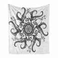 thumbnail image 1 of Octopus Soft Flannel Fleece Throw Blanket, Sea Mandala Floral Ocean Animal Tribal Leaves Hand Drawn Art, Cozy Plush for Indoor and Outdoor Use, 50" x 60", Black White, by Ambesonne, 1 of 6