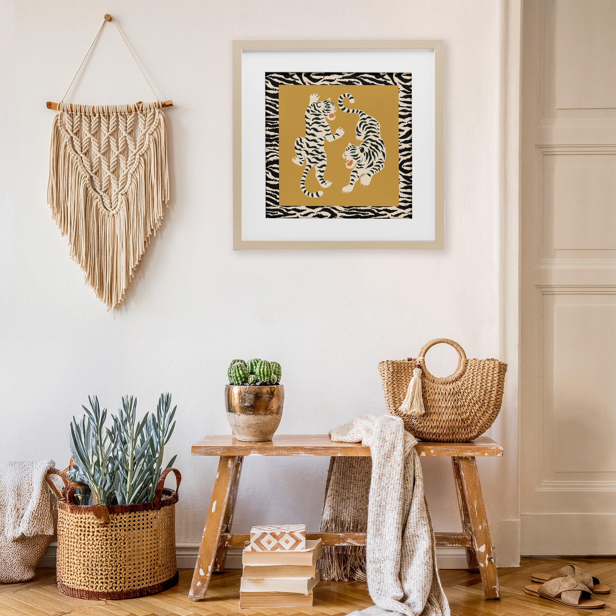 Stupell Industries Boho Twin Tiger Stripes Birch Framed Print Under Glass, design by Karolina Sato