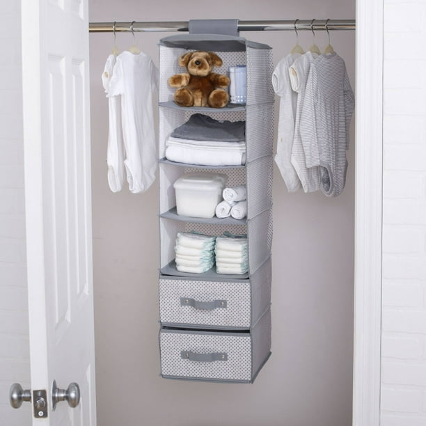 Delta Children 6Shelf Hanging Storage Unit with 2 Drawers, Grey