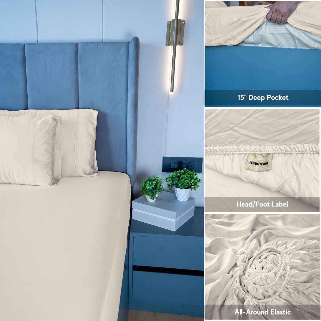 Home Prides King Bamboo Sheets Set - 100% Bamboo Viscose, Silky Soft Cooling & Breathable Bamboo Bed Sheets, 4-Piece, 15” deep Pocket, Oeko-Tex Certified, Pearl Ivory