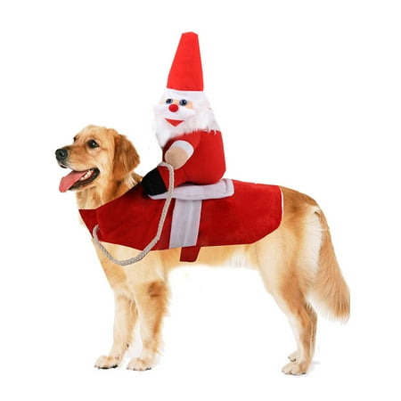 Pet Cat Santa Costume Dog Christmas Cowboy Rider Winter Clothes Xmas Coats