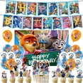 thumbnail image 2 of Zootopia themed children's birthday party banner cake with background cloth balloon prop set, 2 of 9