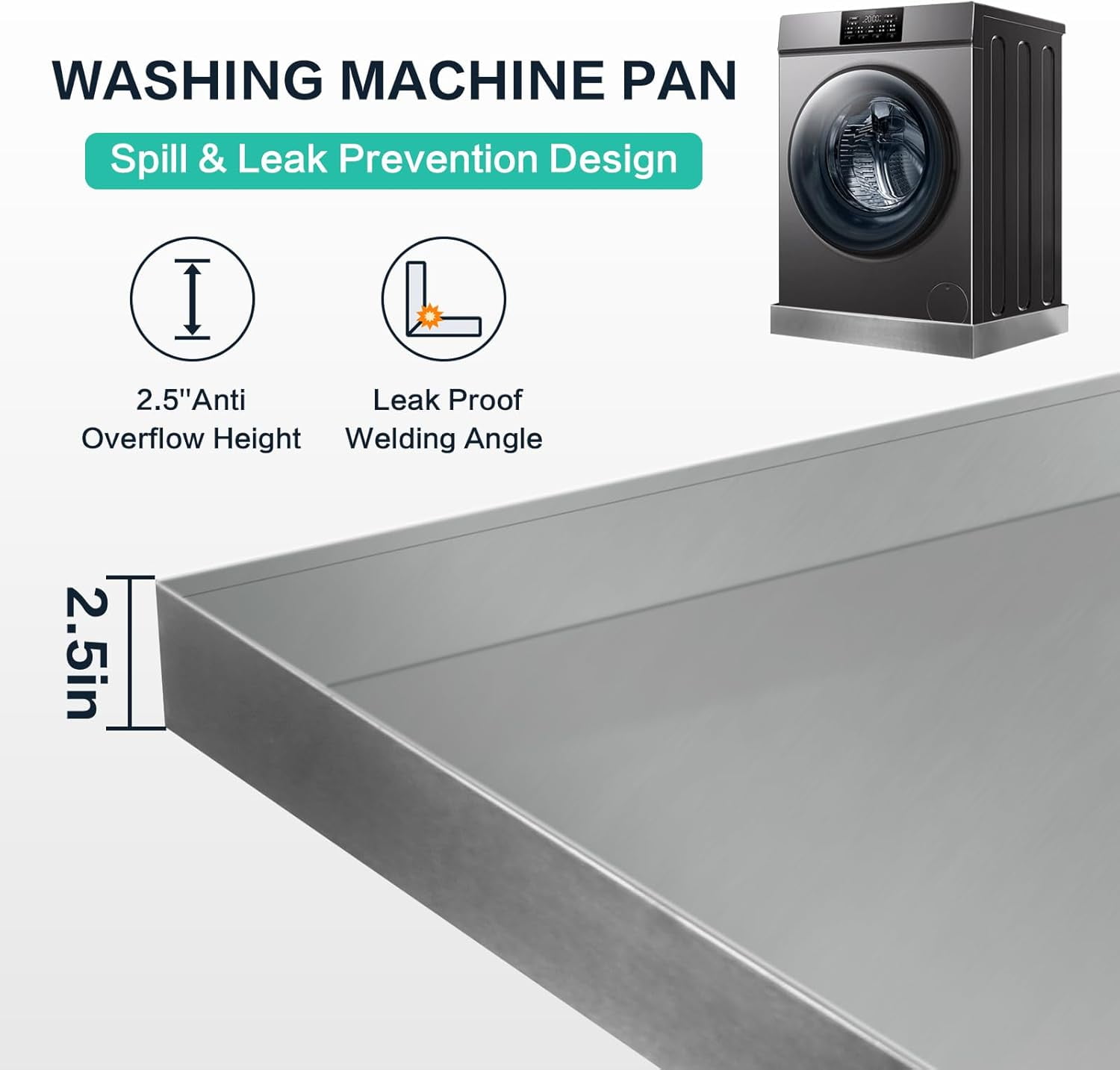 Washing Machine Pan,32''x32''x2.5'' Heavy Duty 304 Stainless Steel Washing Machine Drain Pan,Washer Tray for Floor Protection,Compact Washer Drip Tray No Hole