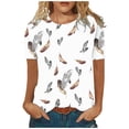 thumbnail image 2 of Fiudx Ofertas y Liquidaciones Blusa Holgada Estampada con Cuello Redondo Retro de Manga Corta a La Moda para Mujer, Manga Tres Cuartos, 2 of 5