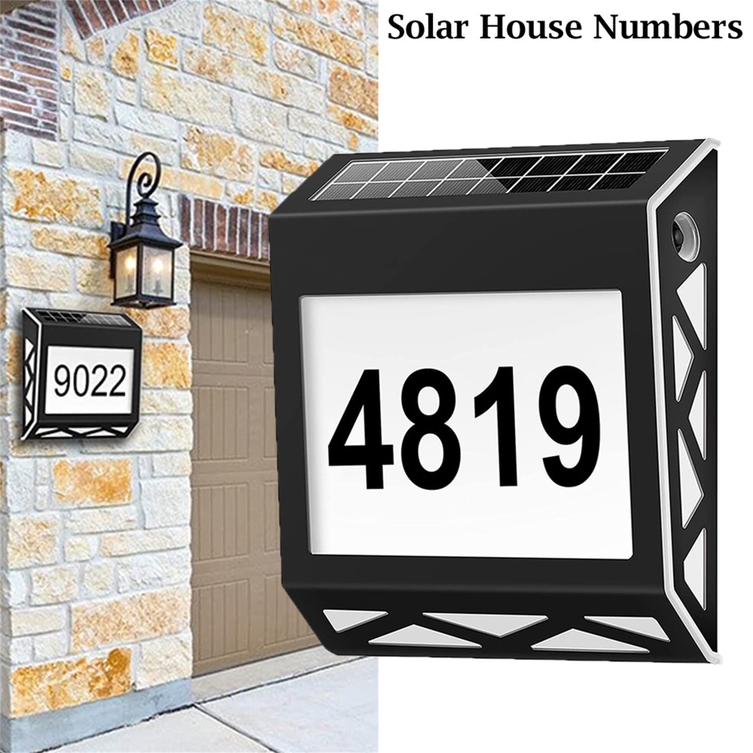 House Numbers Solar Powered Address Sign LED Illuminated Outdoor Metal Plaque Lighted Up For