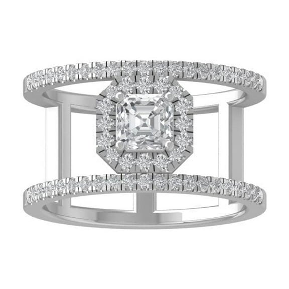 ARAIYA FINE JEWELRY 14K White Gold Round and Asscher shape Diamond Band Ring (1 cttw, I2-I3 Clarity, I-J Color) Size 8.5