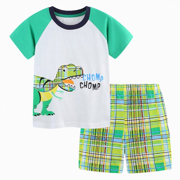 UngA Toddler Boys Summer Clothes 2T 3T 4T 5T Kids Short Sleeve T-shirt Elastic Shorts Set Cartoon Print 2Pcs Toddler Outfits for Boys (Green,6-7 Years)