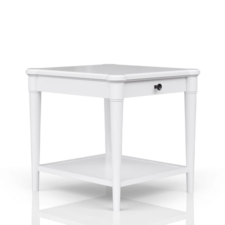 End Table with Storage Drawer and Open Shelf Solid Wood and MDF Construction Transitional Casual Design White Finished Side Table for Living Room and Bedroom Placement