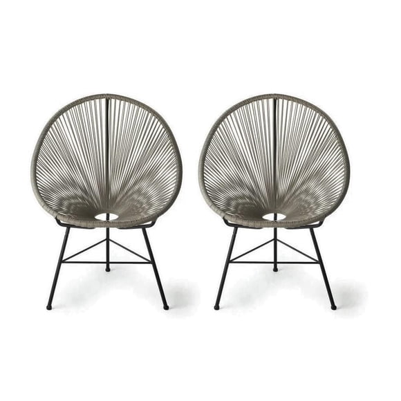 Plata Import Acapulco Chair in Grey, Wire Lounge Chair, Plastic Lounge Chair, Beach Lounge Chair, Indoor-Outdoor Lounge Chair, Patio Lounge Chair, Oval Lounge Chair - Set 2