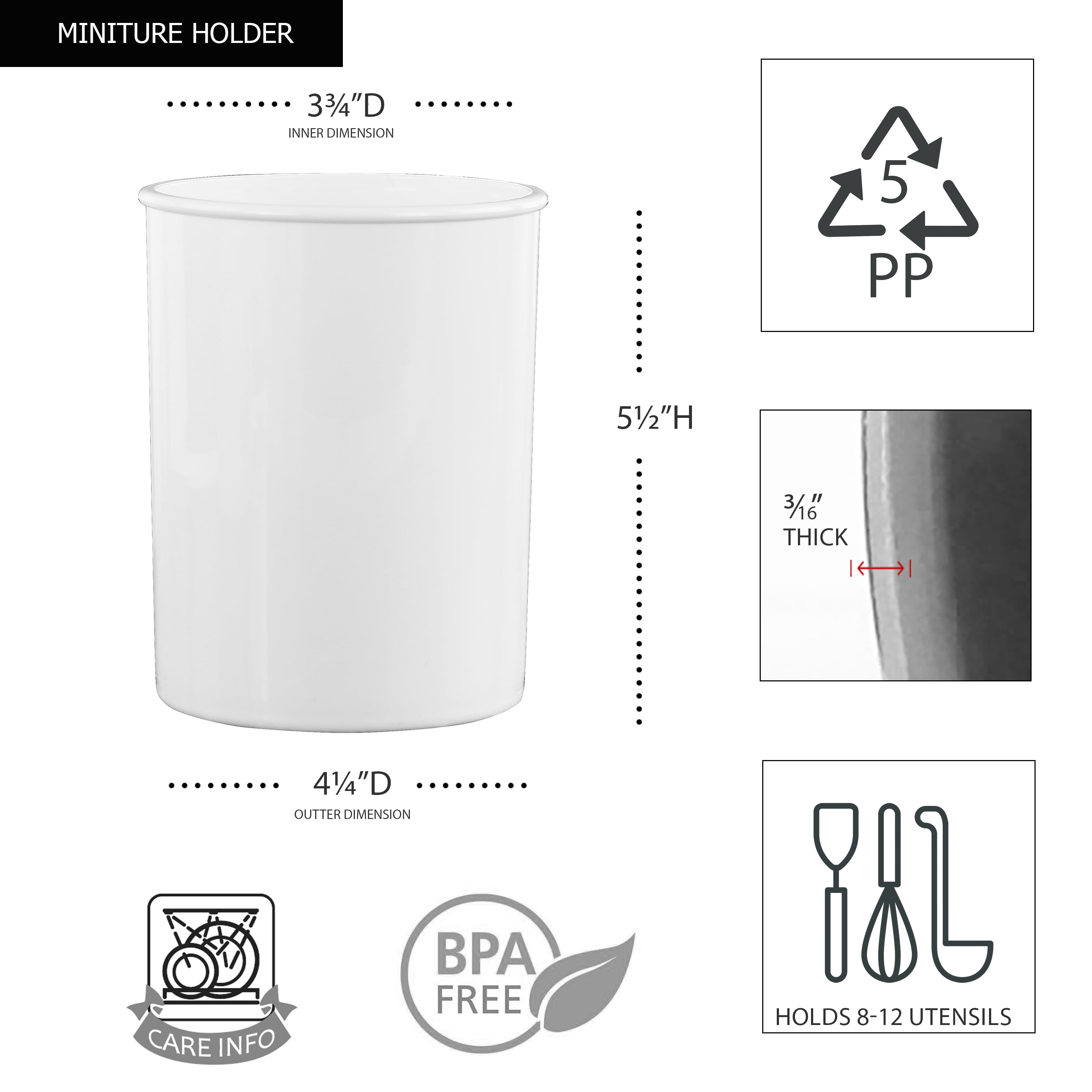 Durable Plastic Countertop Miniature Utensil Crock/Holder, White