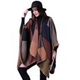 thumbnail image 2 of Women's Color Block Shawl Wrap Plus Size Cardigan Poncho Cape Open Front Long Winter Sweater Coat, 2 of 7