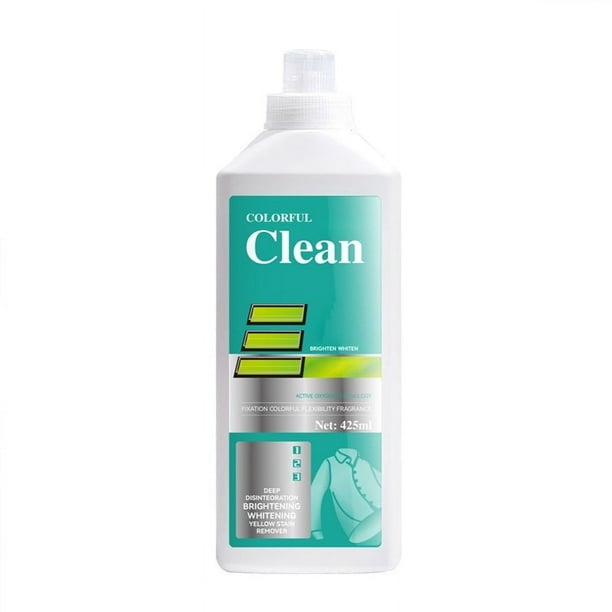 Blanqueador y quitamanchas líquido para ropa, 14.4 oz. Seguro para recién nacidos y bebés. No apto para limpieza en seco. Elimina restos de comida, grasa y café en ropa interior y telas.