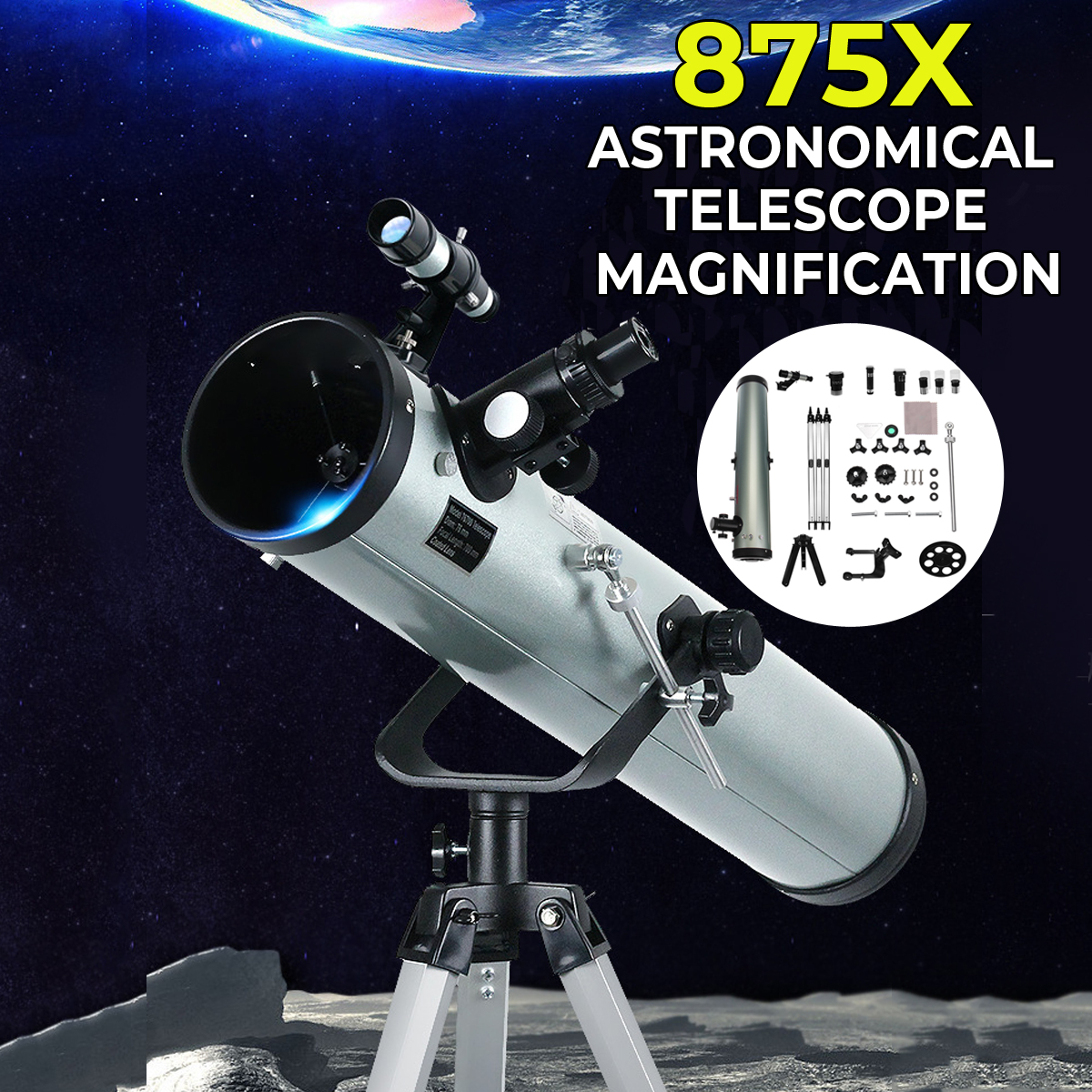 875X Astronomical Telescope with Viewfinder, Adjustable Tripod for Stargazing Monocular 700x76mm Professional Astronomical Refractor for Adults,Kids,Professional, Amateur