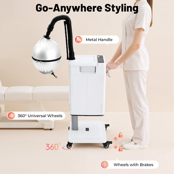 500W Nano Hair Steamer with 1000ml Water Tank - 0-60°C 7 Temp Settings - Free Standing for Salon Barber Home Hair Care