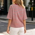 thumbnail image 4 of Lmnyox Striped T Shirt for Women Half Sleeve Round Neck Trendy Pullover Tee Fashion Loose Basic Summer Tops Outfits, 4 of 8