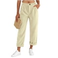 thumbnail image 4 of Sevevn Women's Fall Corduroy Pleated Draped Straight-Leg Roll-Cuff Pants Versatile Comfortable Casual Outdoor Pants with Pockets, 4 of 9