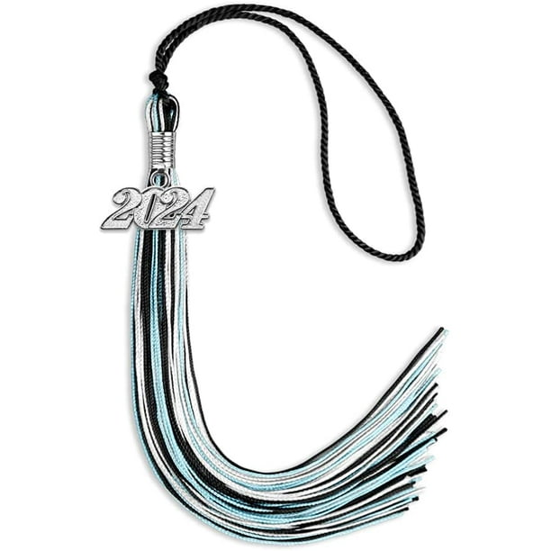 Endea Graduation Mixed Triple Color Tassel with Silver Date Drop (Black