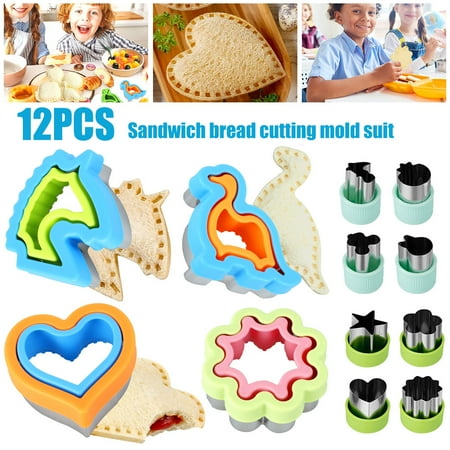 

GORWARE 12Pcs Sandwich Cutter and Sealer for Kids DIY Pancake Cookie Cutters Cut and Seal for Lunchbox Kids Lunch
