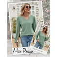 thumbnail image 6 of Hibeli Women Grommet Holes V Neck Puff Long Sleeve Solid Color Eyelet Top, 6 of 7