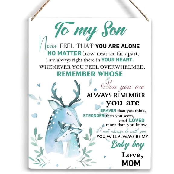 Inspirational Gifts You Are Braver Stronger Loved Wooden Hanging Sign from Mom Son Gifts Wall Decor for Bedroom Birthday Christmas Gifts for Son Him Wall Art Gifts for Boys Room 8x10 Inch