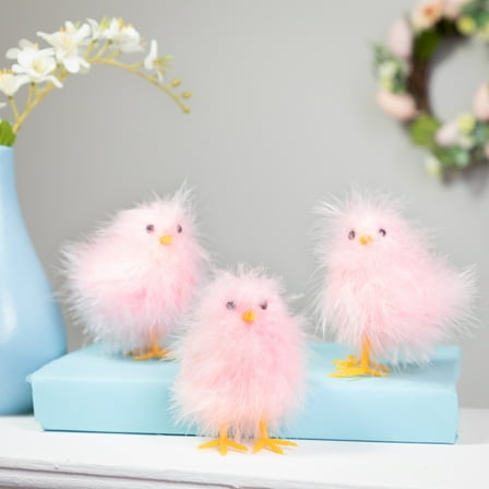 Furry Chicks Easter Figurines - 3.25" - Pink - Set of 3
