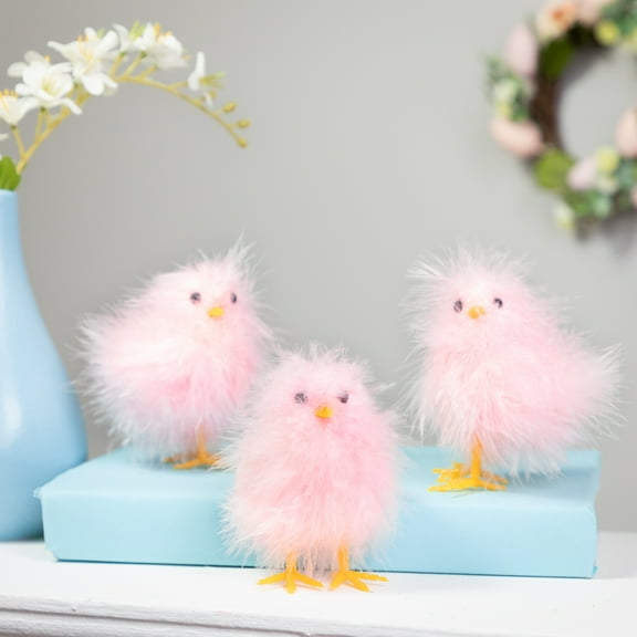 Furry Chicks Easter Figurines - 3.25" - Pink - Set of 3