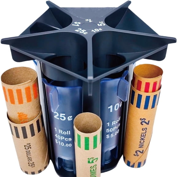 Coin Sorter Tube Coin Counter with Coin Wrappers, 5-in-1 Change Sorter Change Counter Machine, Coin Organizer & Coin Holder Coin Roller, Use with Coin Bank Coin Jar