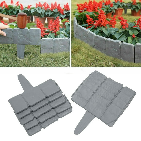 AMERTEER 10/30PCS Garden Fence Edging Cobbled Stone Plant Border Plastic Effect Cobbled Garden Lawn Edging Bordering Flower Bed Fence Grass Edging