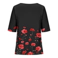 thumbnail image 4 of Tops de Lino para Mujeres Imprimir Suéter Cuello Redondo Manga Corta Superior Poliéster, Blusa de Moda Casual para la Primavera Y el Verano, 4 of 5