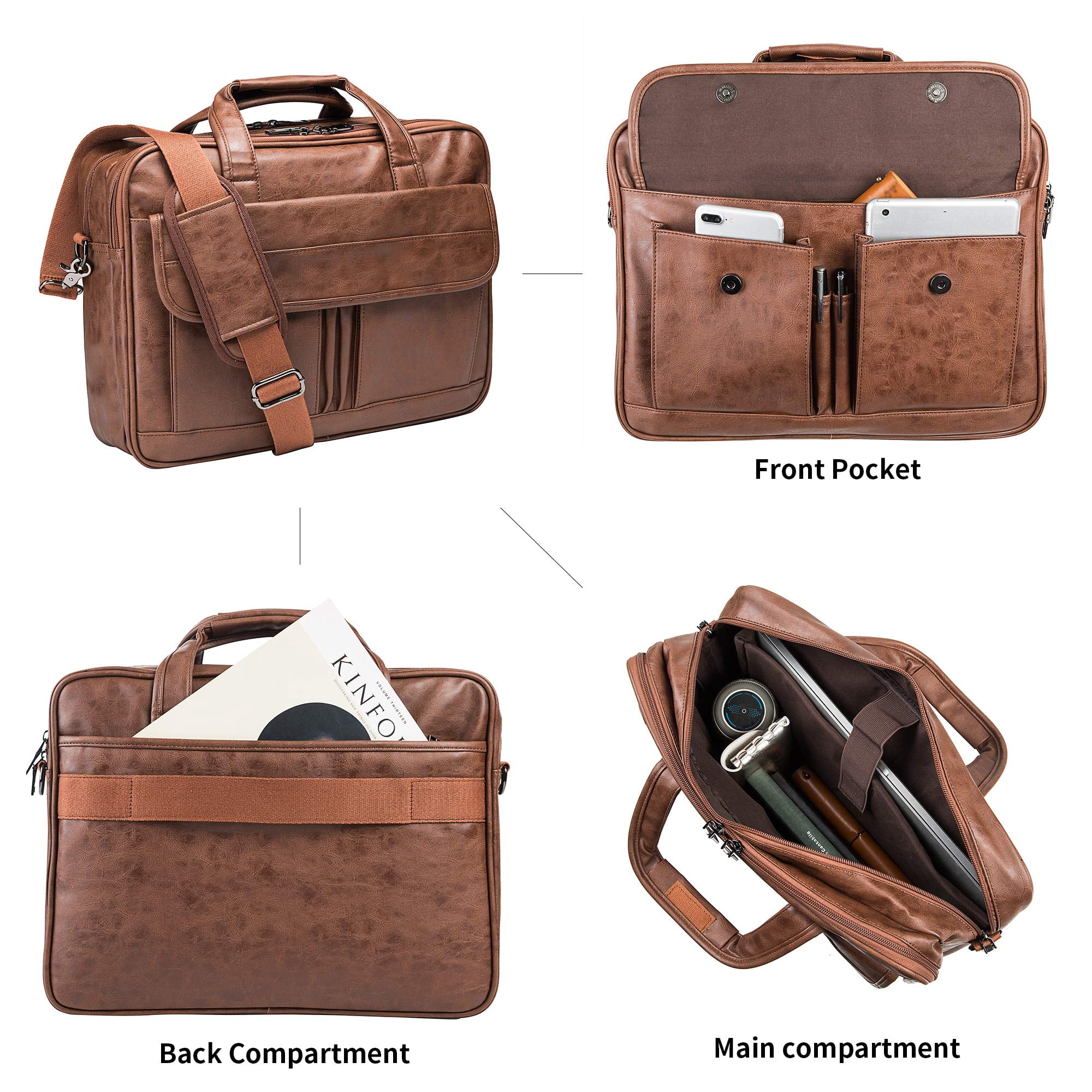 seyfocnia Men's Business Travel Briefcase Leather Handmade Messenger Bags Laptop Bag