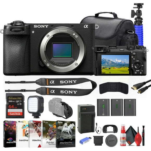 Sony a6700 Mirrorless Digital Camera Body Only (ILCE-6700), 64GB Card, 2 x NP-FZ100 , Card Reader, LED Light, Photo Software, HDMI Cable, Case, Flex Tripod, Hand Strap, Card Wallet and More