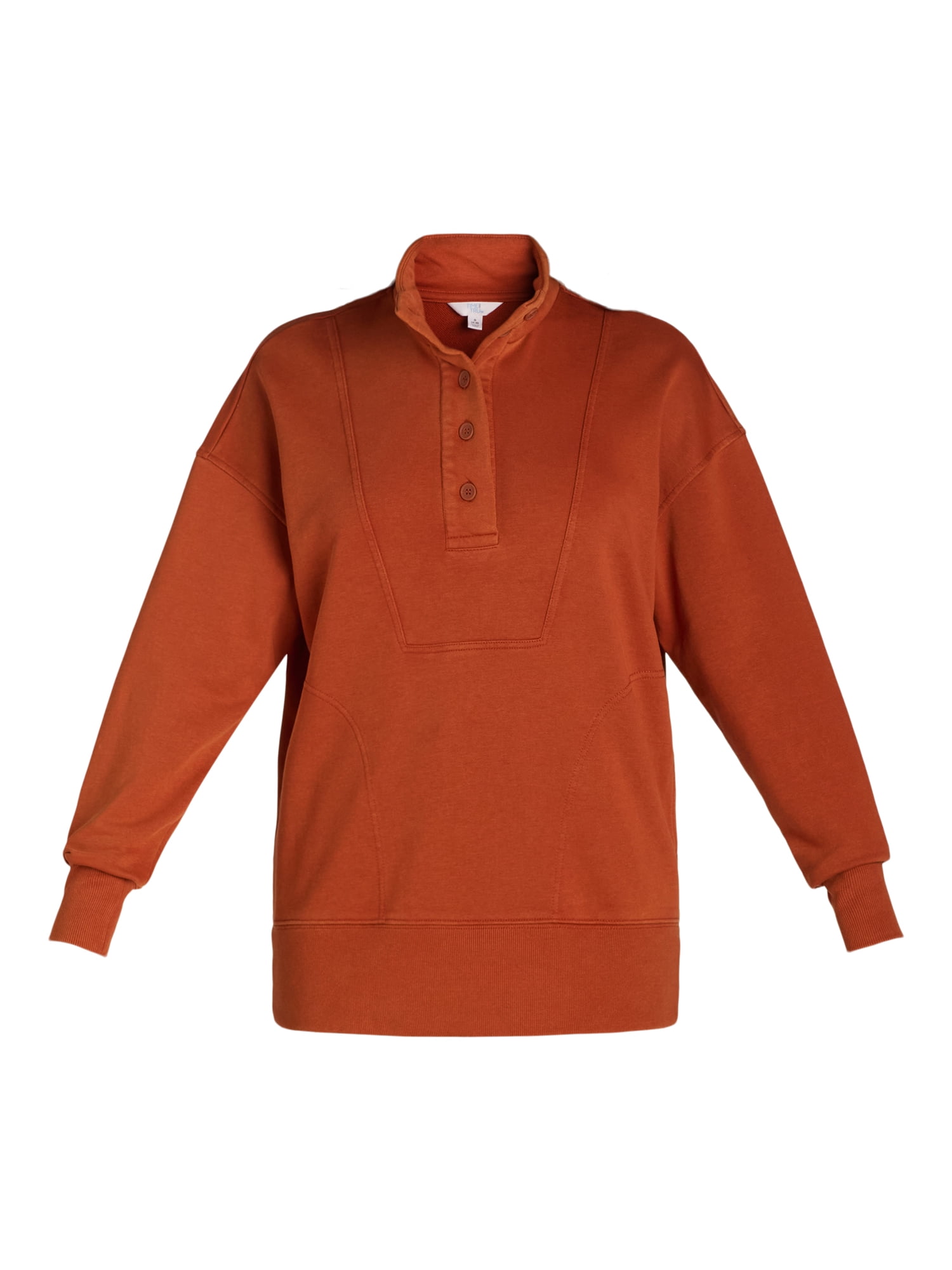 Time and Tru Women's Mock Neck Sweatshirt with Button Placket, Sizes XS-XXXL