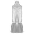 thumbnail image 5 of Ocealan Girls 70s Flapper Disco Dance Jumpsuits Shiny Halter Backless Bell Bottom Overalls Silver 14, 5 of 7