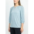 thumbnail image 6 of Tint + Shadow 3/4 Sleeve Crew Neck with Rhinestone Button Keyhole & Front Ruffle detail Knit Top-HEATHER GREY / L, 6 of 12