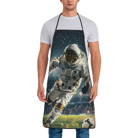 

Jgfou Astronaut Soccer Field Print Anti-fouling Apron for Men Women Waterproof Oil-Proof Kitchen Apron with Adjustable Straps Pocket and No-Pill No-Fade Fabric
