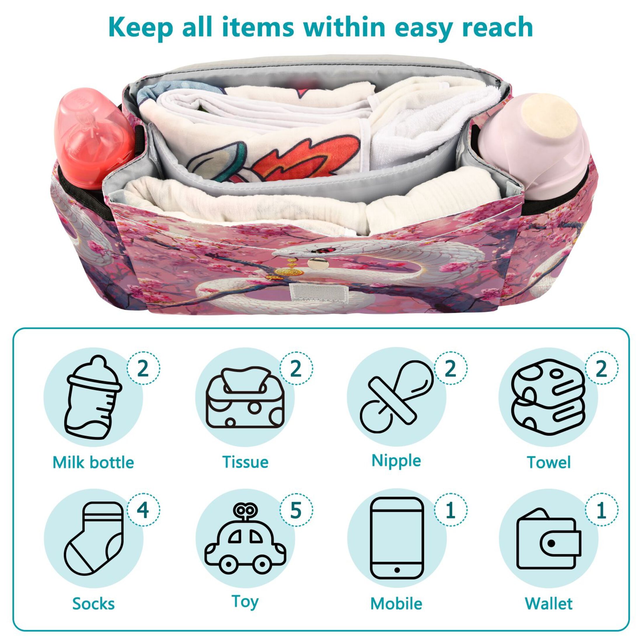DIXRUYEE Stroller Organizer Serpent in Bloom Printed